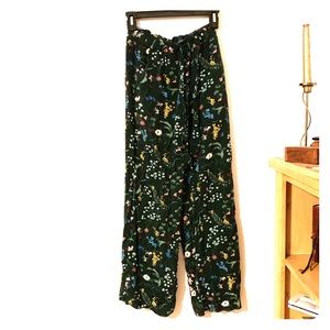 Green floral flowing pants